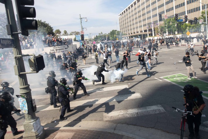 Police deploying smoke and tear gas in Downtown LA