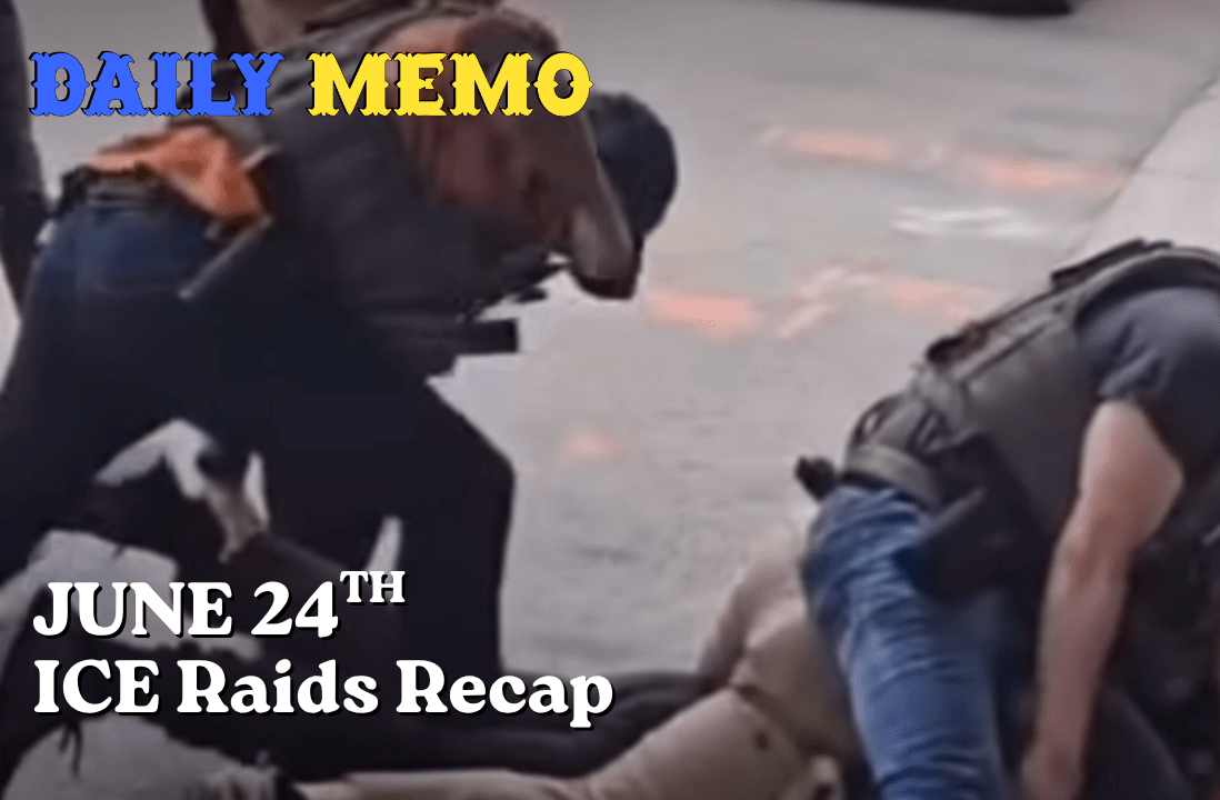 A picture of an ICE agent in DTLA as he's about to strike someone in the butt who is pinned down by other agents.