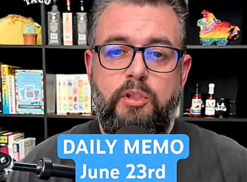 LA TACO's Memo Torres talks to the camera with a box that says DAILY MEMO June 23rd