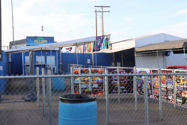 Santa Fe Springs Swap meet on Saturday evening empty and closed after Saturday's raid.
