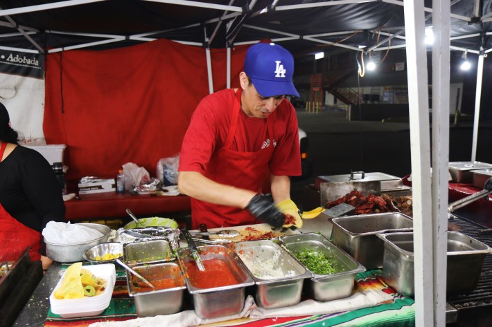 prepping line at tacos don cuco.