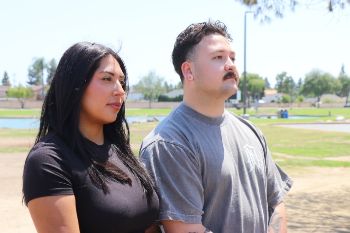 Santa Ana couple Marisol Magaña and Andrew Roa pose at Thorton Park.