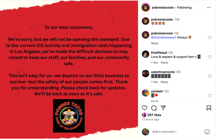 Porbre tacos social media screenshot.