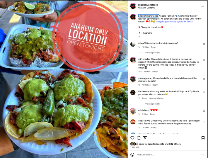 angels tacos social media screenshot.
