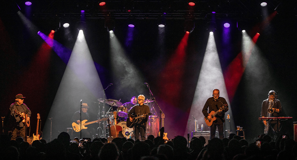 Los Lobos onstage playing a live conert