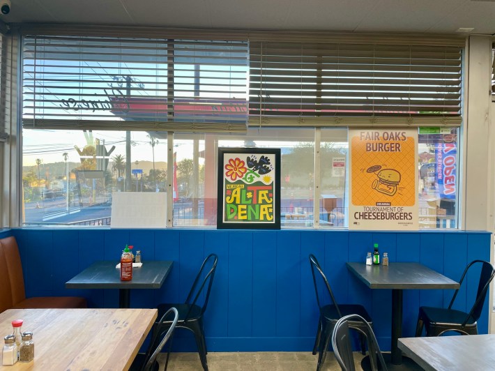 The seating area at Fair Oaks Burger.