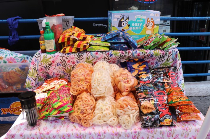 chips and other snacks on a table.