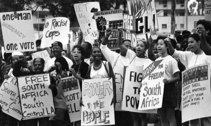 The Free South Africa Movement. Photo courtesy of the L.A. Library.