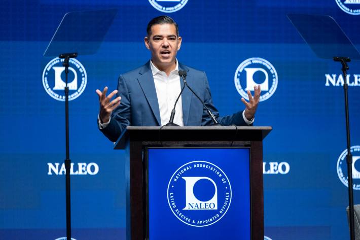 Robert Garcia speaking at NALEO conference in 2024. Photo via NALEO Educational Fund/Facebook.