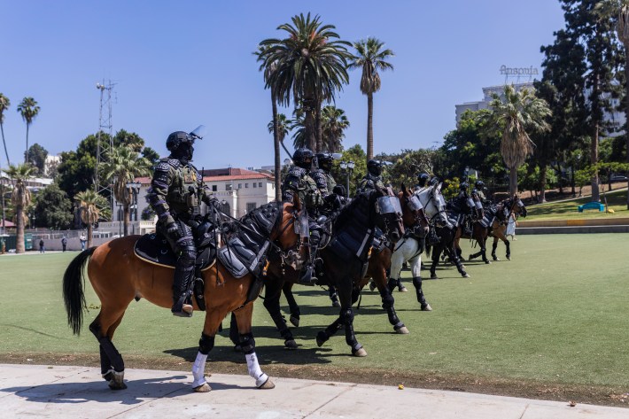 Federal agents descend on MacArthur Park in Los Angeles on July 7, 2025.