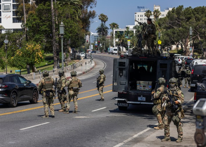 Federal agents descend on MacArthur Park in Los Angeles on July 7, 2025.