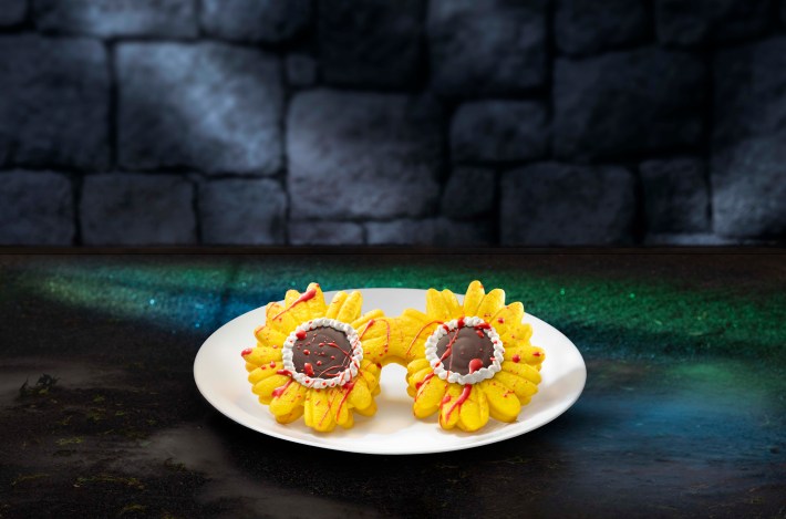 A cookie sandwich that resembles Terrifier's Sunflower Sunglasses at Universal Studios Hollywood