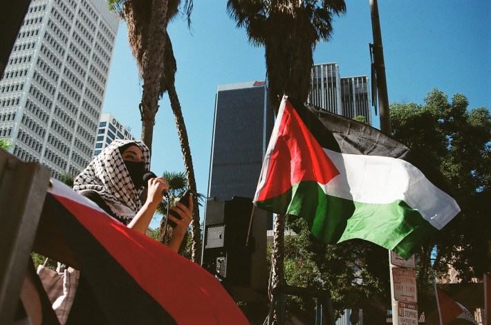 A protest for the liberation of Palestine at Pershing Square.