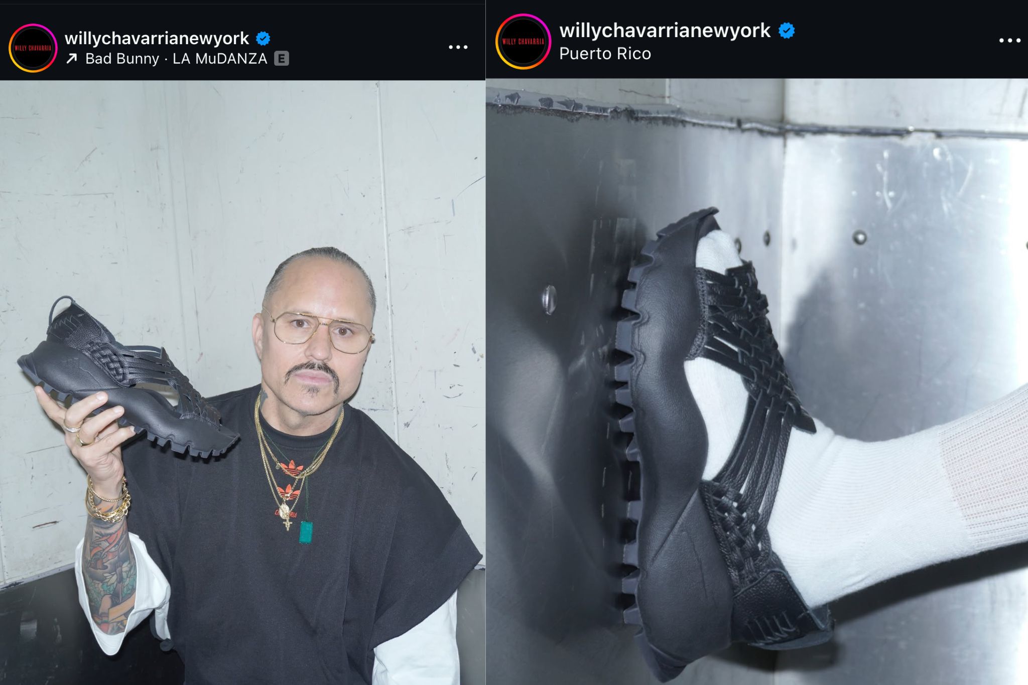 In a now deleted-post fashion designer Willy Chavarria poses with the huarache collaboration he did with Adidas.