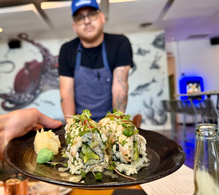 Aguachile roll at El Barrio Cantina in Long Beach.