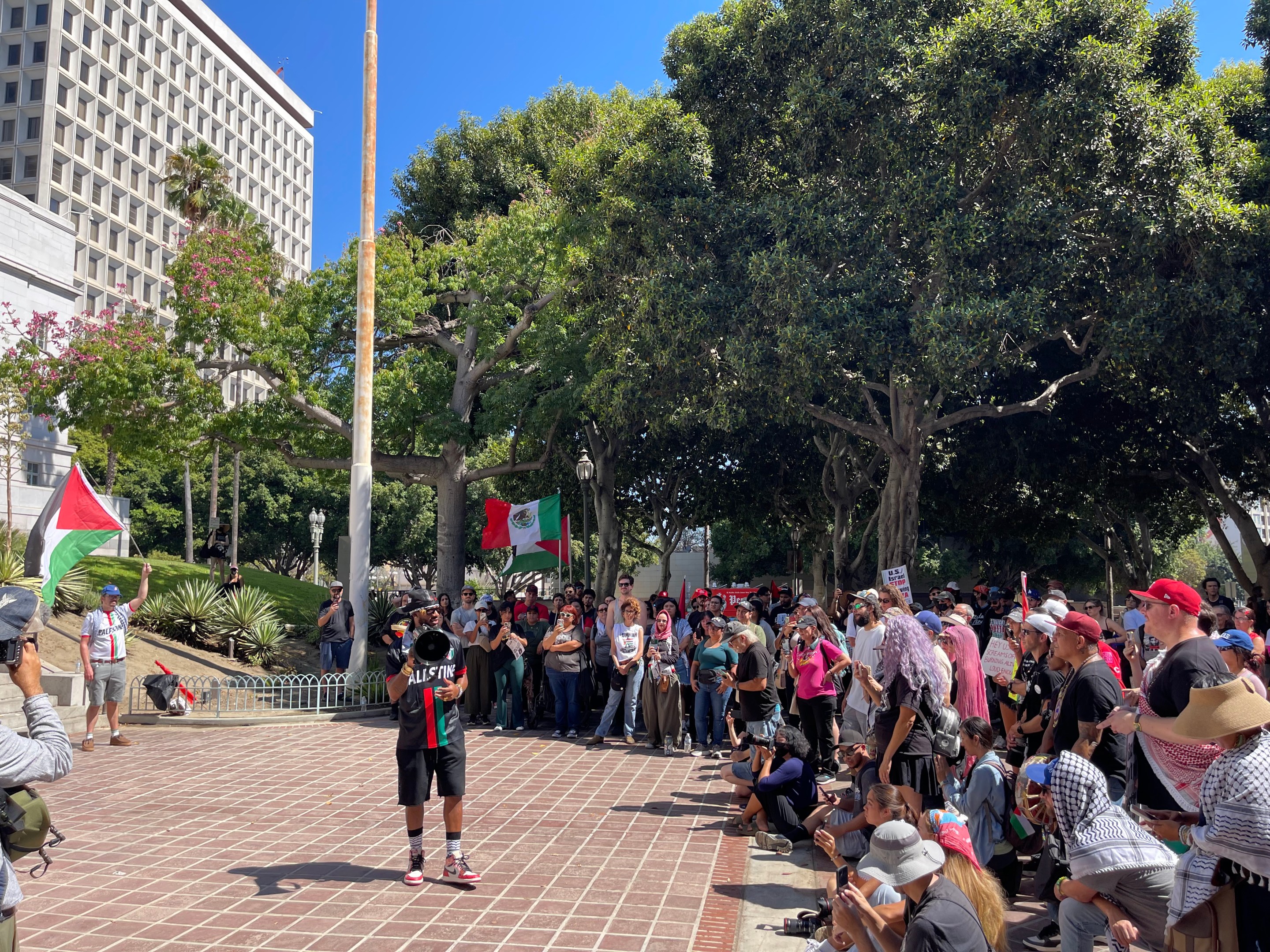 Labor groups protest for an arms embargo on Israel.
