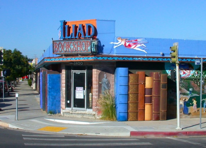 A blue bookstore called The Iliad in North Hollywood