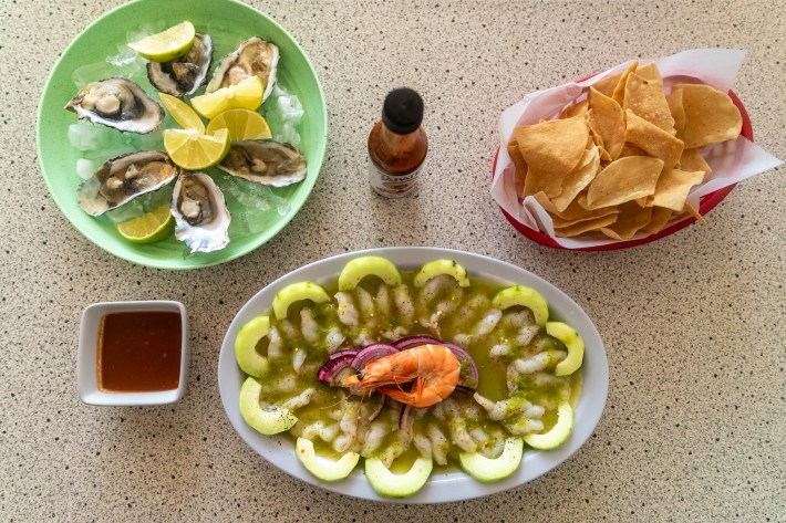 Aguachile and oysters at Mazatleco Express.
