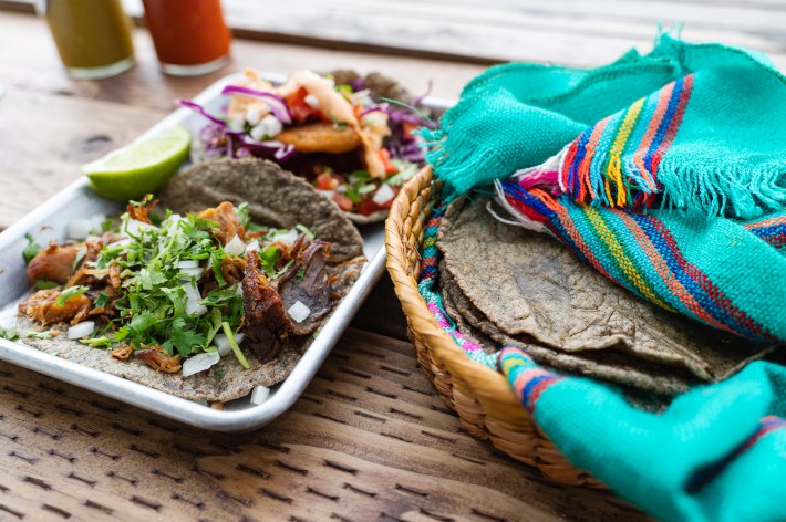 Saby's Cafe nixtamalizes and grinds their own blue corn tortillas. Photo by Memo Torres for L.A. TACO .