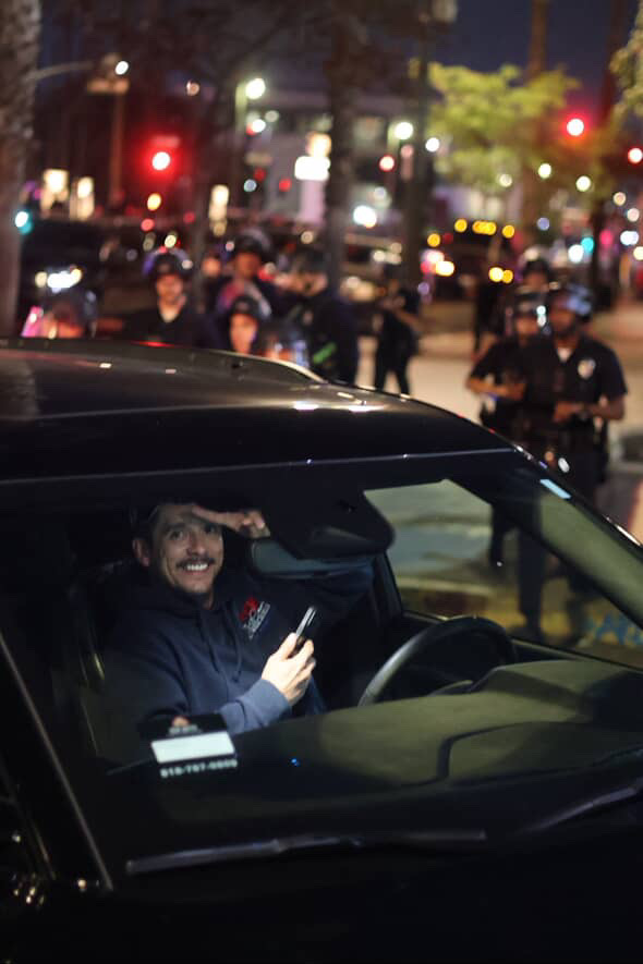 Driver caught up at No Kings protests.