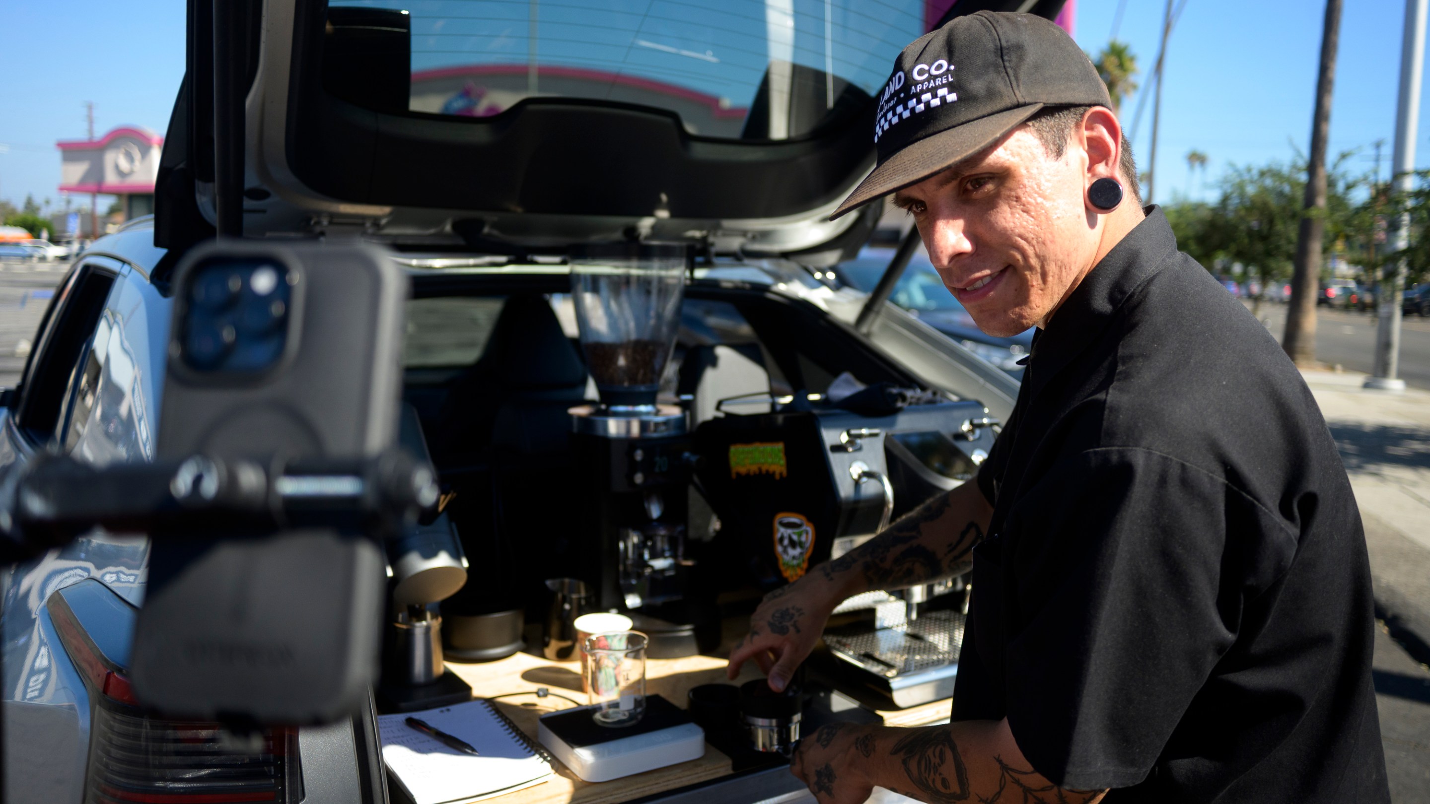 Arteaga working out of his trunk