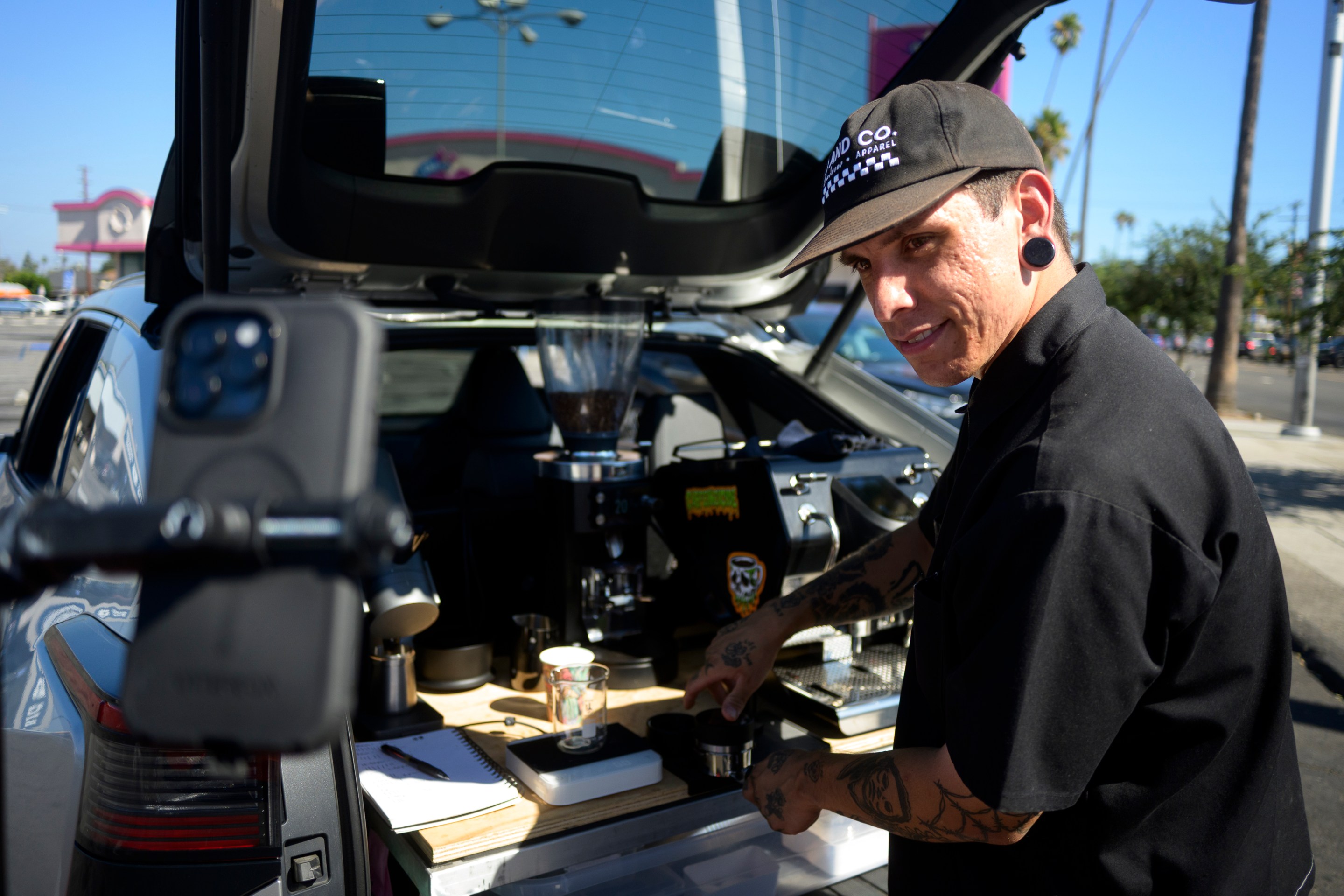 Arteaga working out of his trunk