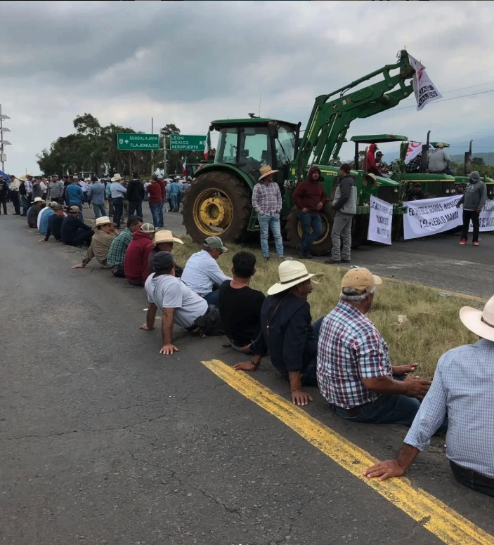Farmers striking outside of Morelia in Michoacán.