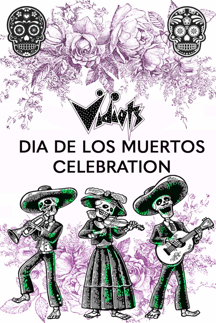 Three cartoon skeleton mariachis perform together