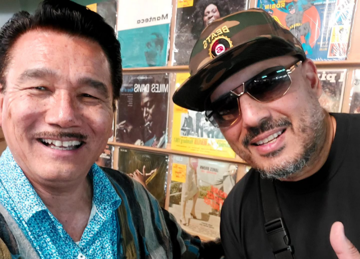 As The Record Turns owner Kevin Dolan with Psycho Les of the Beatnuts.