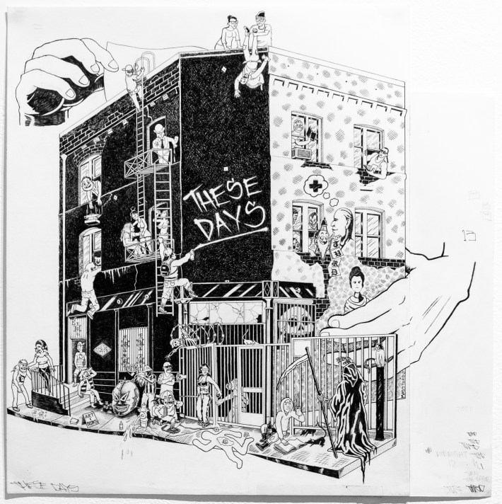 Artwork of a building with graffiti