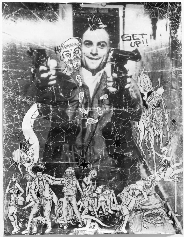 Artwork of a man holding guns and smiling