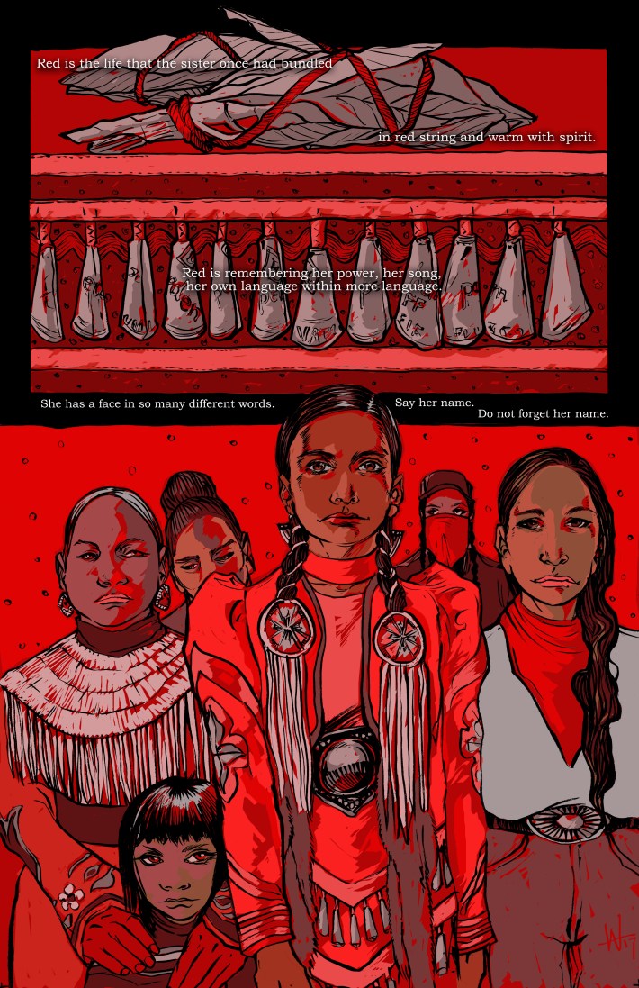 Weshoyot Alvitre's "To Dress in Red."