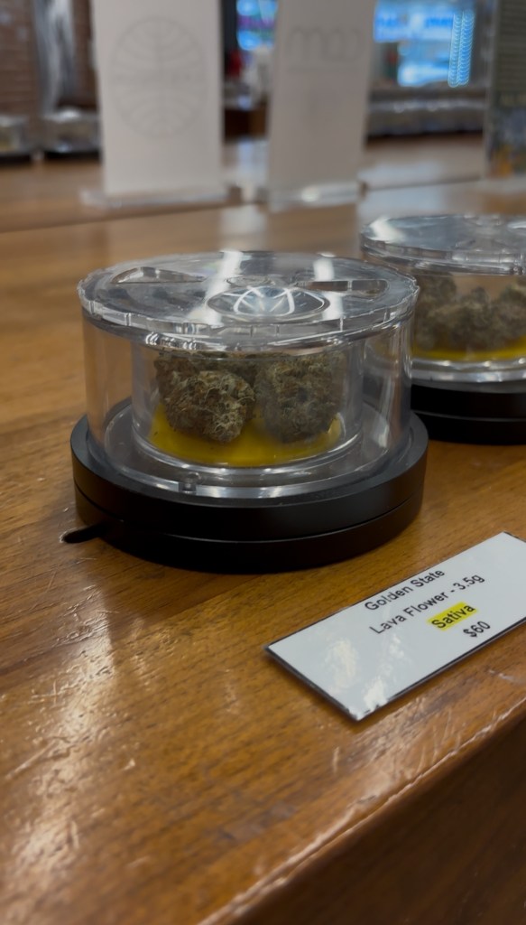 an up-close shot of weed nuggets at a dispensary