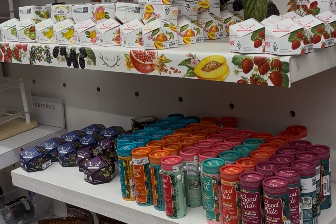 rows of cannabis edibles on sale