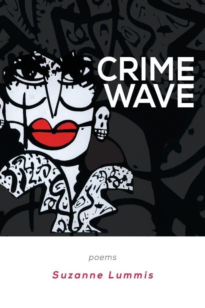 a book cover depicting an abstract image of a woman wearing red lipstick and skull earrings