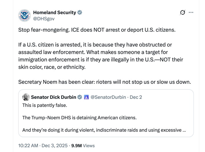 a post on X from DHS