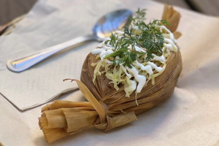 a Guatemalan-style tamal plated