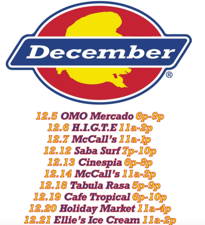 a schedule of the upcoming popups for a burger spot