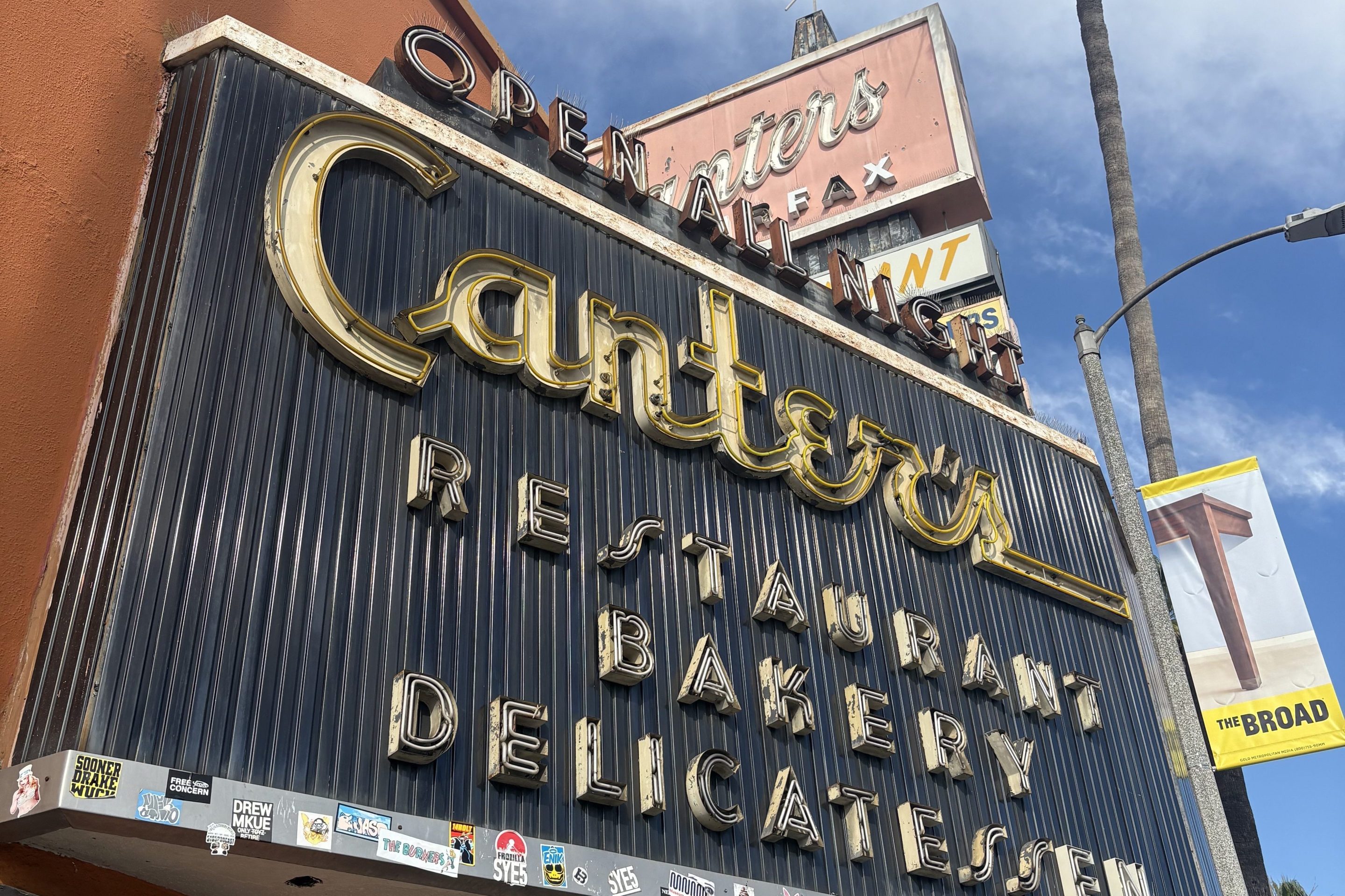 a building sign reading "Canter's Restaurant Bakery Delicatessen"