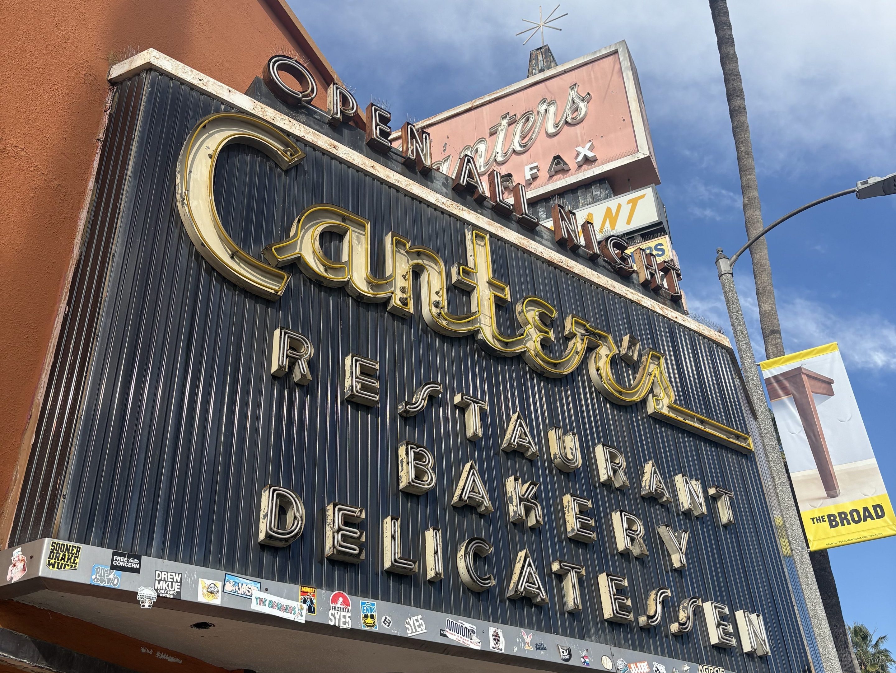 a building sign reading "Canter's Restaurant Bakery Delicatessen"