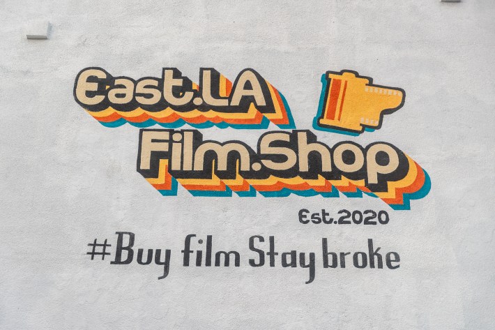 The East L.A. Film Shop signage from the street. 