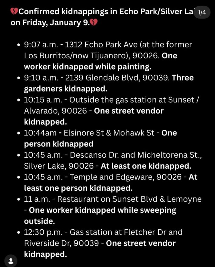 a list of confirmed kidnappings