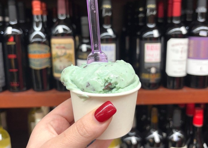 a cup of light green gelato