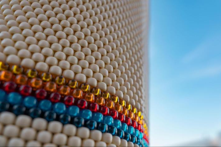 close-up of beaded artwork