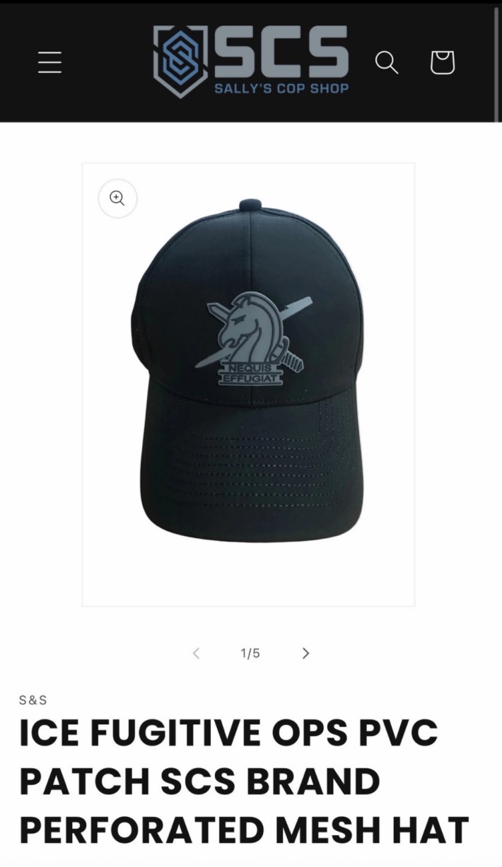 a screenshot of a hat being sold online with a horse emblem