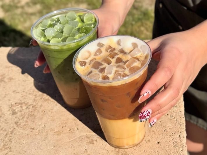 a matcha and coffee