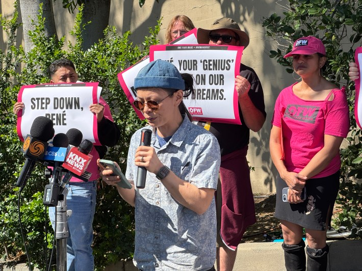 Chef Uyên Lê speaks to members of the press.