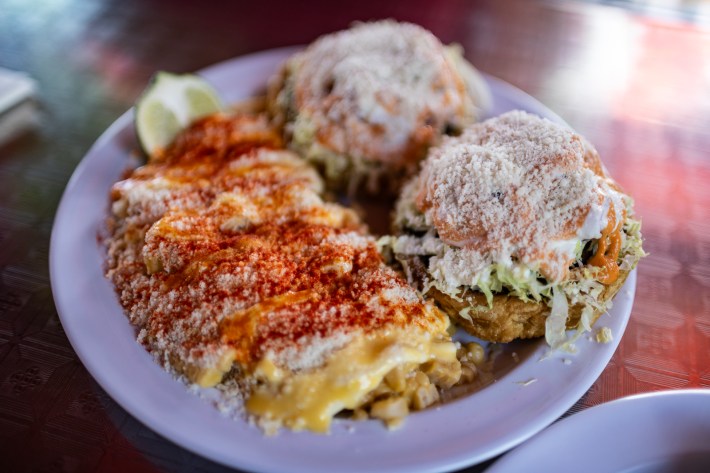 esquites and falafel sopes