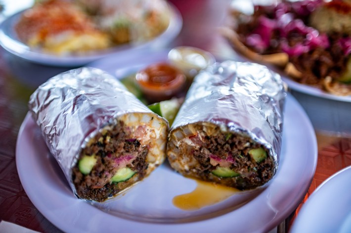 a cross-section of a burrito