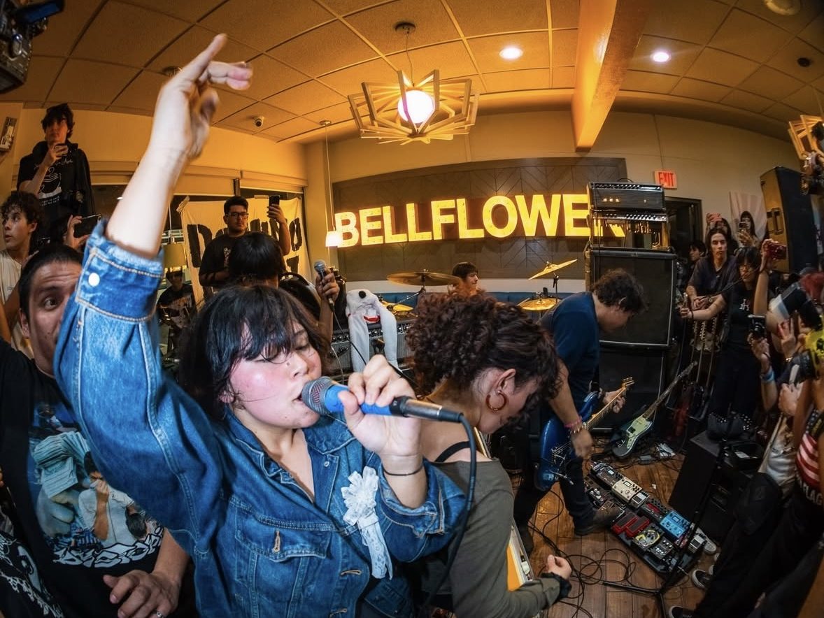 a band performing at a diner